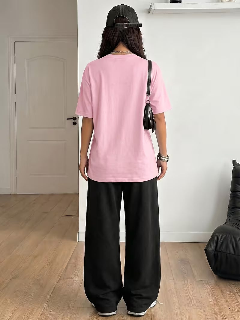 Women's Summer Bear Print Lounge Set – Soft Oversized T-Shirt with Drawstring Pants