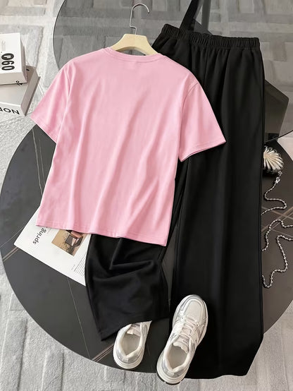 Women's Summer Bear Print Lounge Set – Soft Oversized T-Shirt with Drawstring Pants