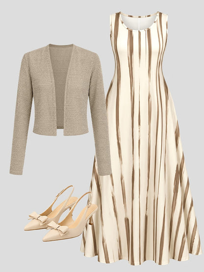 Women's Abstract Print 2-Piece Maxi Dress Set | Elegant Jacket Co-Ord