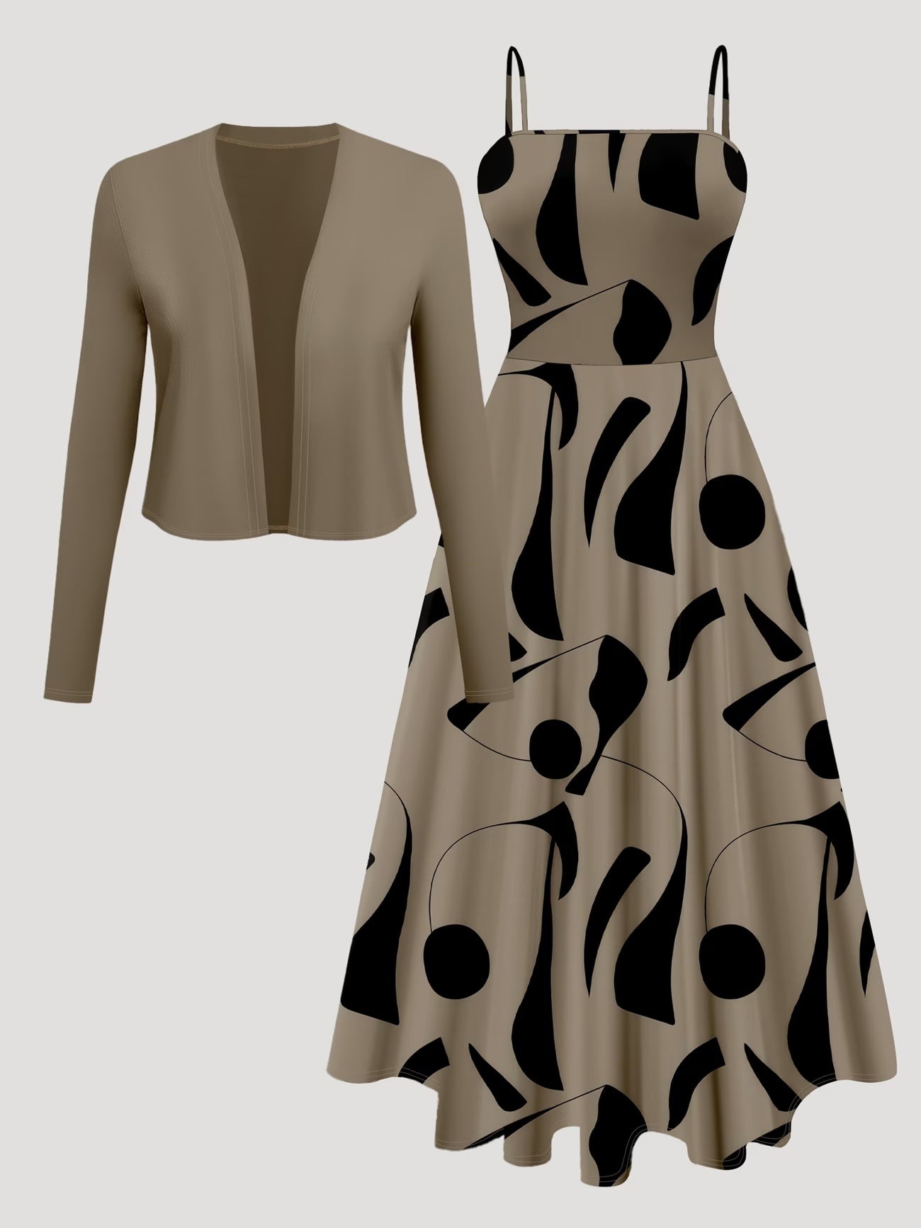 Women's Abstract Print 2-Piece Maxi Dress Set | Elegant Jacket Co-Ord