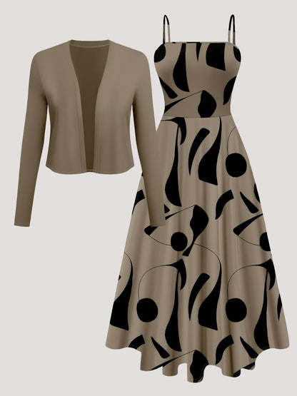 Women's Abstract Print 2-Piece Maxi Dress Set | Elegant Jacket Co-Ord