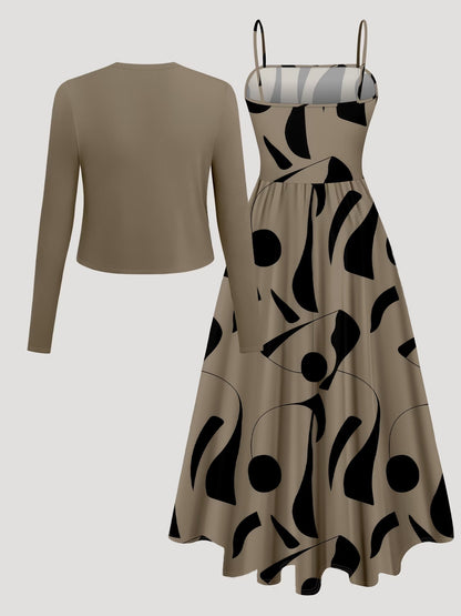 Women's Abstract Print 2-Piece Maxi Dress Set | Elegant Jacket Co-Ord