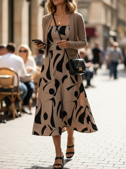 Women's Abstract Print 2-Piece Maxi Dress Set | Elegant Jacket Co-Ord
