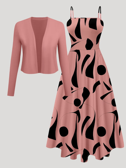 Women's Abstract Print 2-Piece Maxi Dress Set | Elegant Jacket Co-Ord