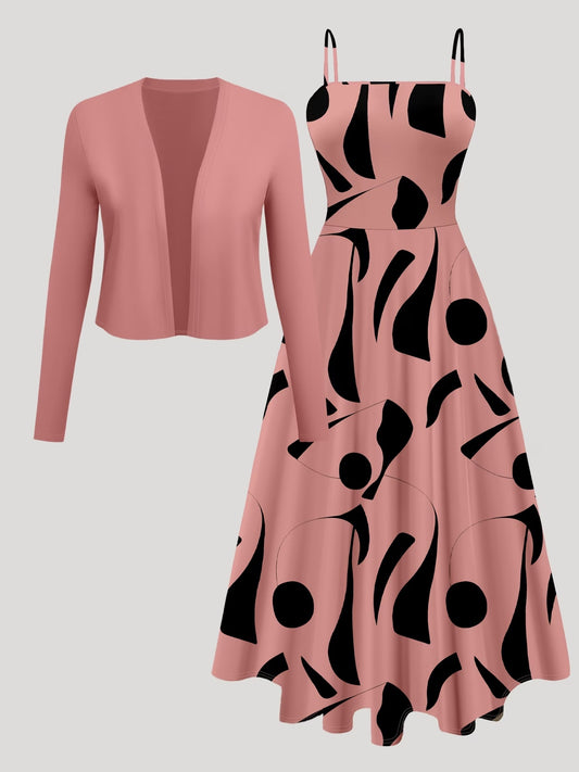 Women's Abstract Print 2-Piece Maxi Dress Set | Elegant Jacket Co-Ord