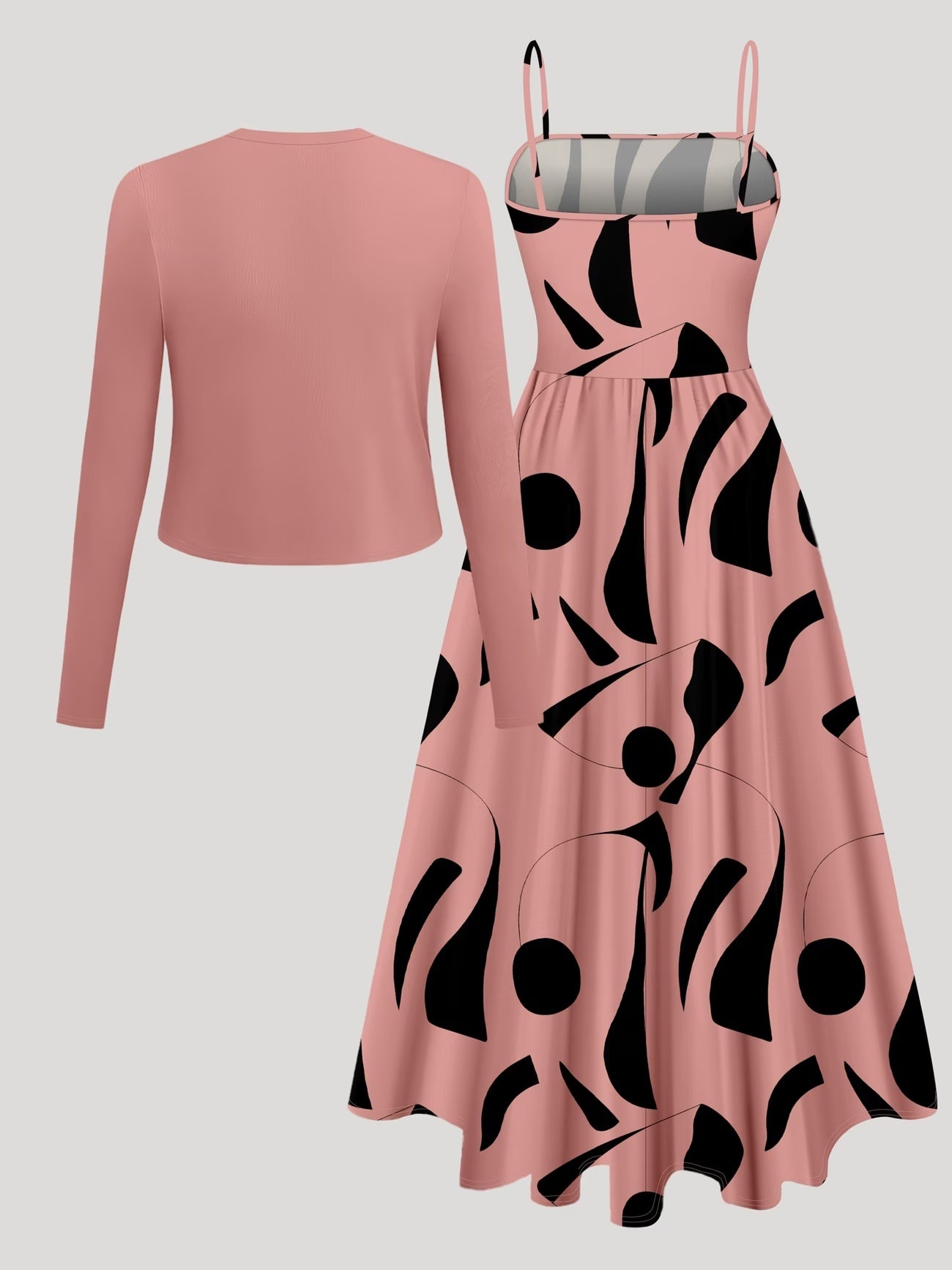 Women's Abstract Print 2-Piece Maxi Dress Set | Elegant Jacket Co-Ord