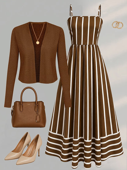 Women's Abstract Print 2-Piece Maxi Dress Set | Elegant Jacket Co-Ord