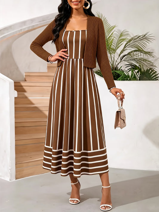Women's Abstract Print 2-Piece Maxi Dress Set | Elegant Jacket Co-Ord