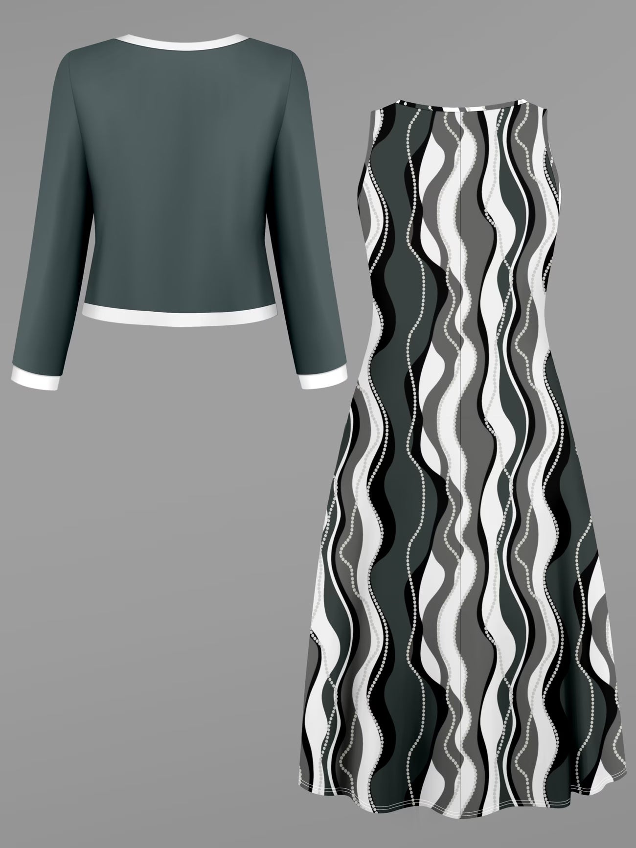 Women's Abstract Print 2-Piece Maxi Dress Set | Elegant Jacket Co-Ord