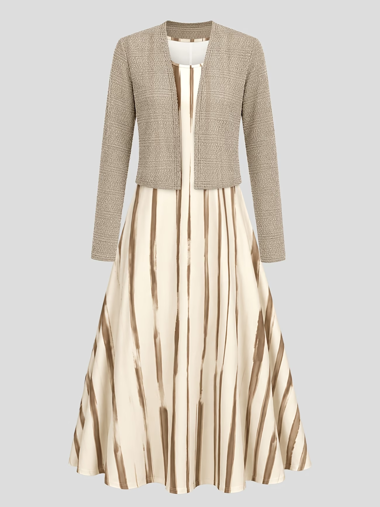 Women's Abstract Print 2-Piece Maxi Dress Set | Elegant Jacket Co-Ord