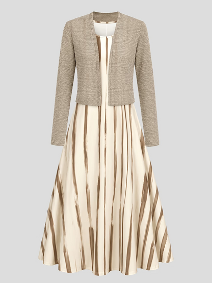 Women's Abstract Print 2-Piece Maxi Dress Set | Elegant Jacket Co-Ord