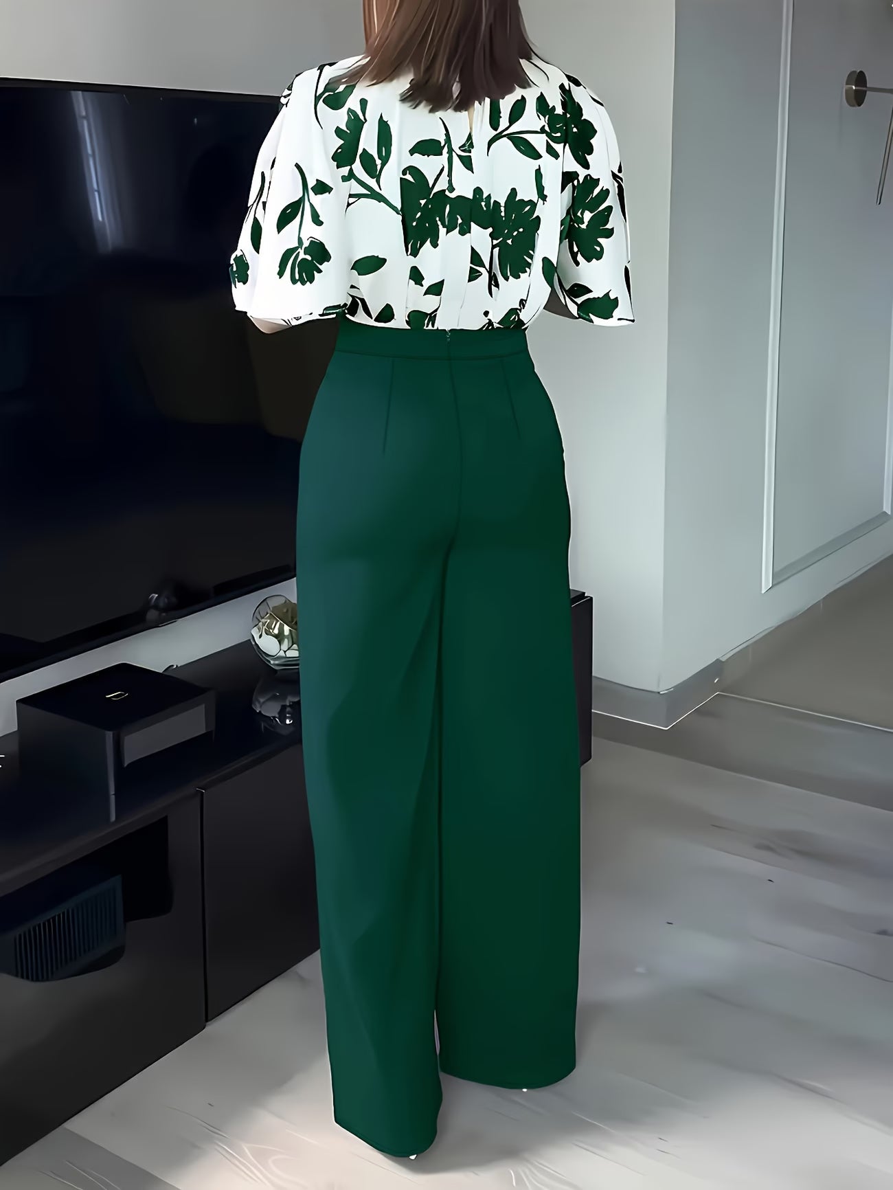 Women's Elegant Printed Shirt & Relaxed Pants Two-Piece Set