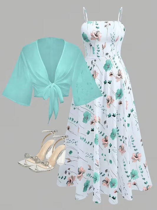 Women's New Summer Fashion Printed 2pcs Dress Set