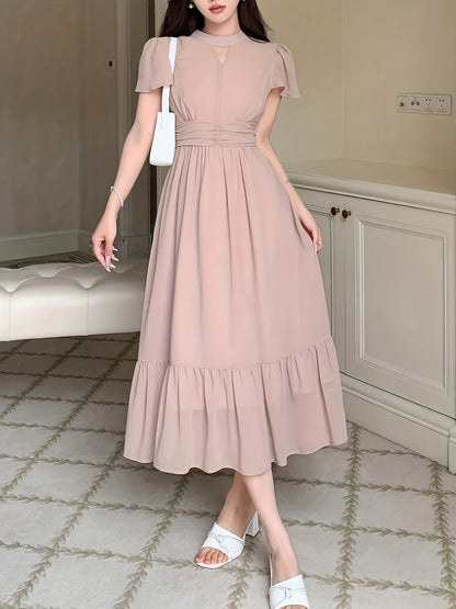 Women's Elegant Pleated Waist Ruffle Hem Maxi Dress