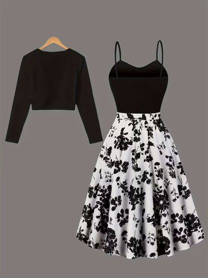 Midnight Bloom 2-Piece Midi Dress Set