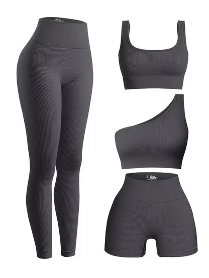 4-Piece Seamless Ribbed Activewear Set