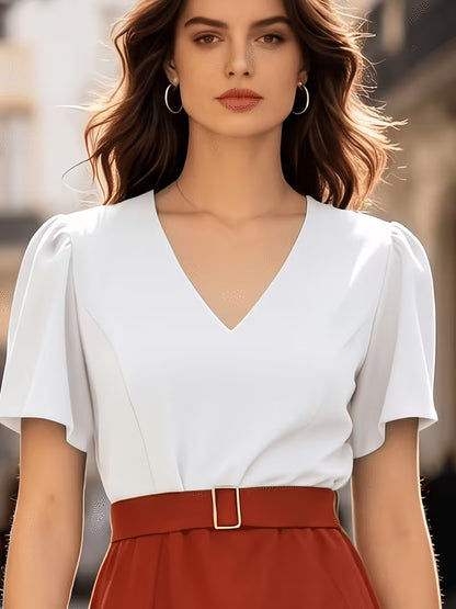 Elegant Ruffle V-Neck A-Line Dress