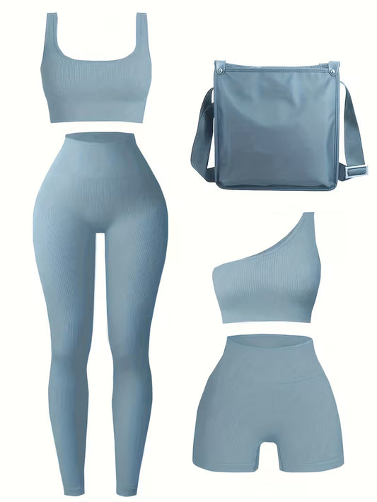 4-Piece Seamless Ribbed Activewear Set