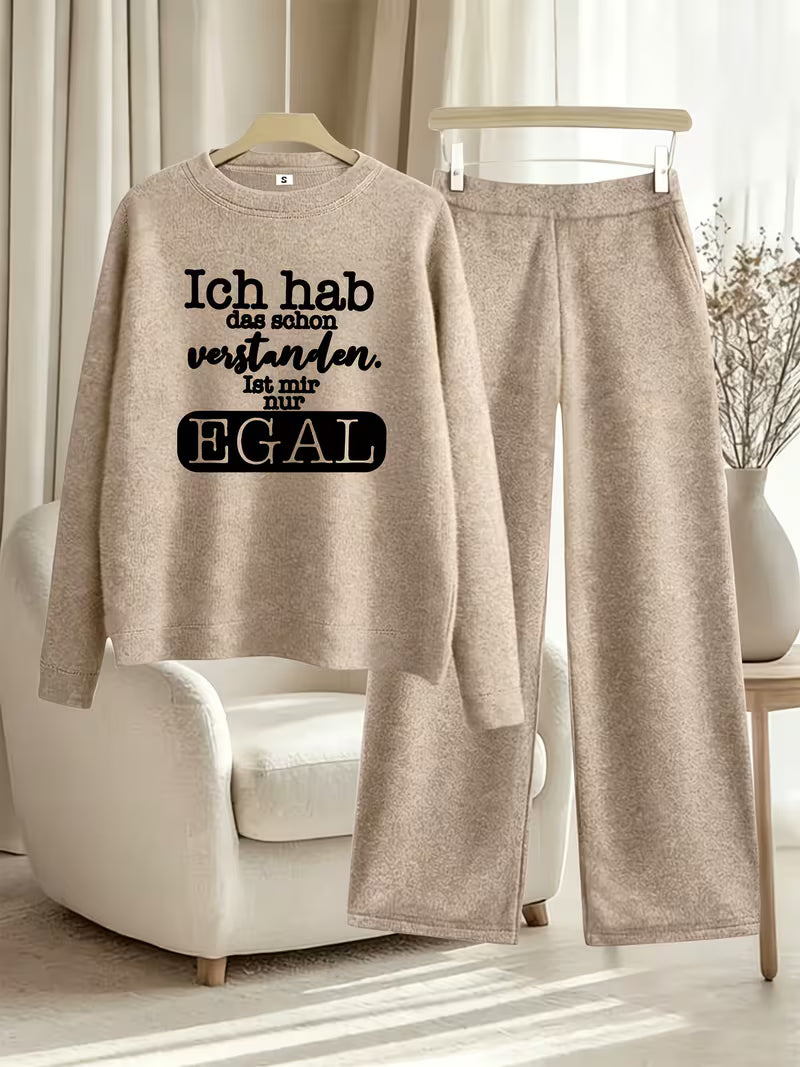 Women’s Casual Full-Sleeve Top & Wide-Leg Pants Set