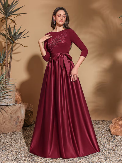 Elegant Bow Belt Mid-Length Evening Dress