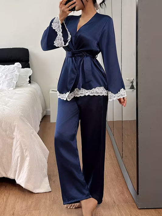 Women's Lace Trim 2-Piece Robe Set | Elegant Luxury Sleepwear
