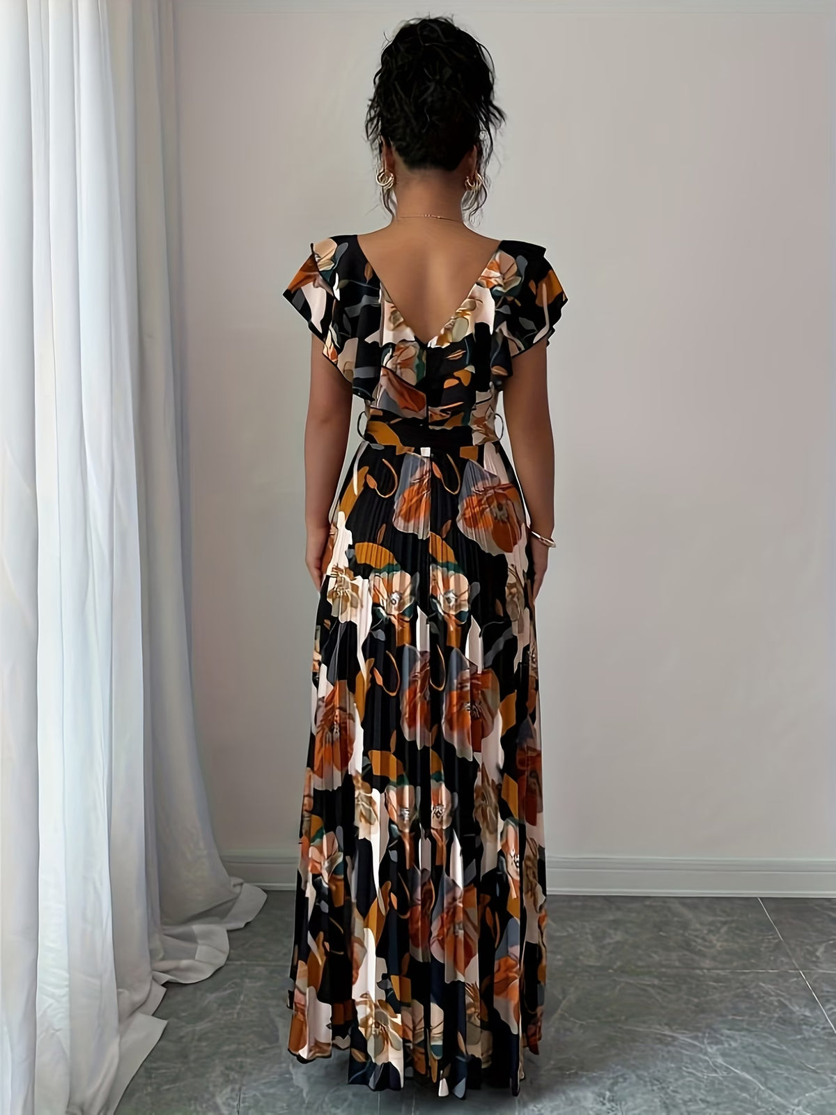 Women’s Floral Printed Pleated Maxi Dress