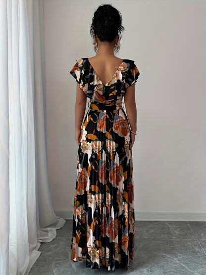 Women’s Floral Printed Pleated Maxi Dress