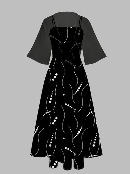Elegant Wave Dot Printed Dress Set