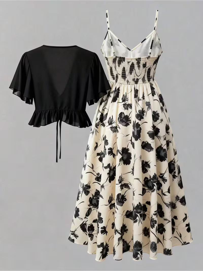 Women's New Summer Fashion Printed 2pcs Dress Set