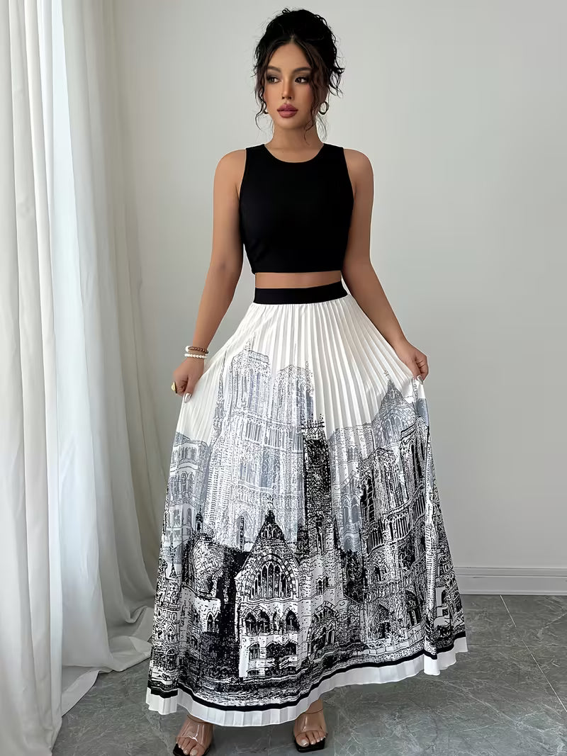 Women's Premium Printed Crop Top & Maxi Skirt Set