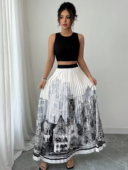 Women's Premium Printed Crop Top & Maxi Skirt Set