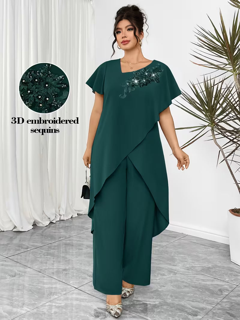 Luxury Rhinestone Lace Plus-Size Set