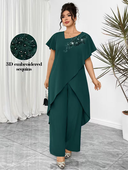 Luxury Rhinestone Lace Plus-Size Set