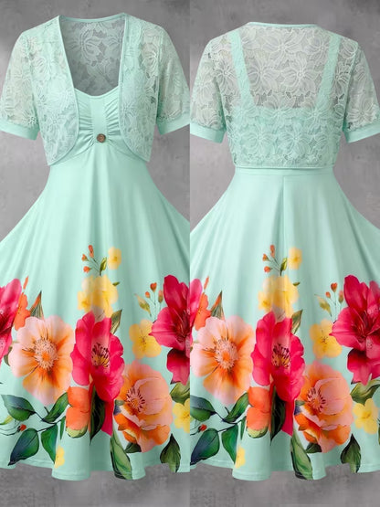 Elegant Lace Top & Floral Dress Set