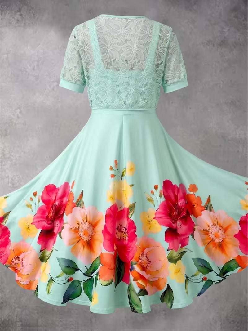 Elegant Lace Top & Floral Dress Set