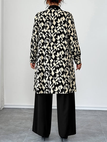 Women's Elegant Patchwork Cardigan, Mid-Length Shirt & Straight-Leg Trousers Set