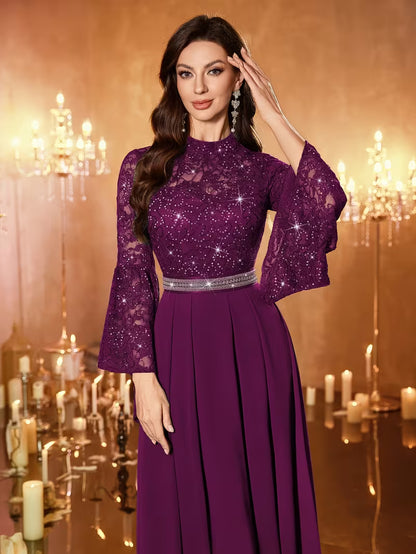 Royal Sequin Lace Evening Gown