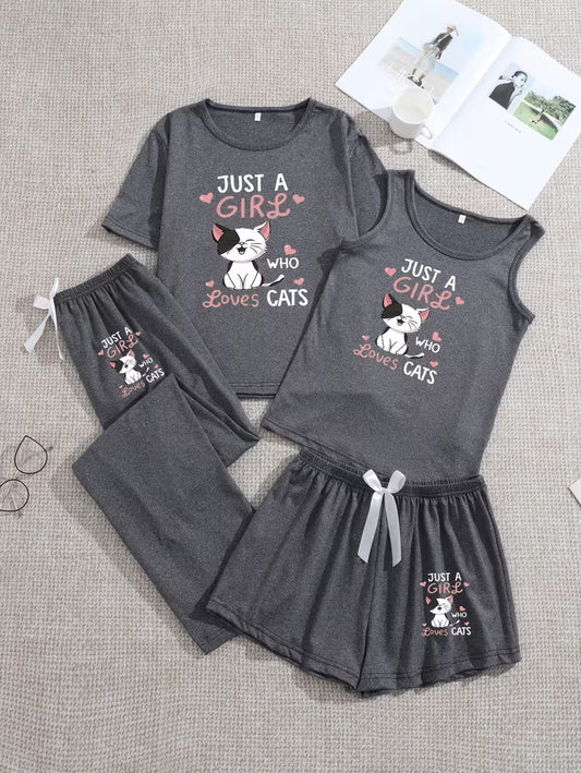 Pack of 4 Women's Soft Cotton Printed Nightwear Set