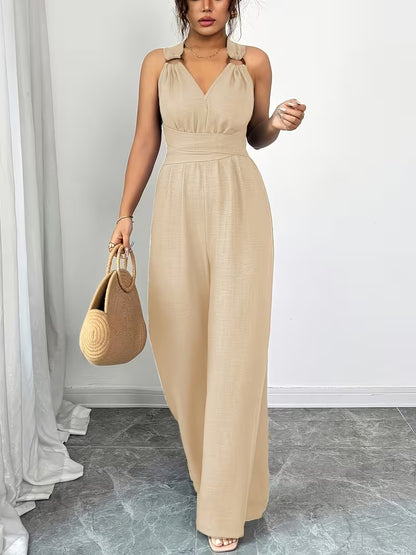 Elegant Cross-Back Wide Leg Jumpsuit for Women – Sleeveless Backless Casual Party Romper