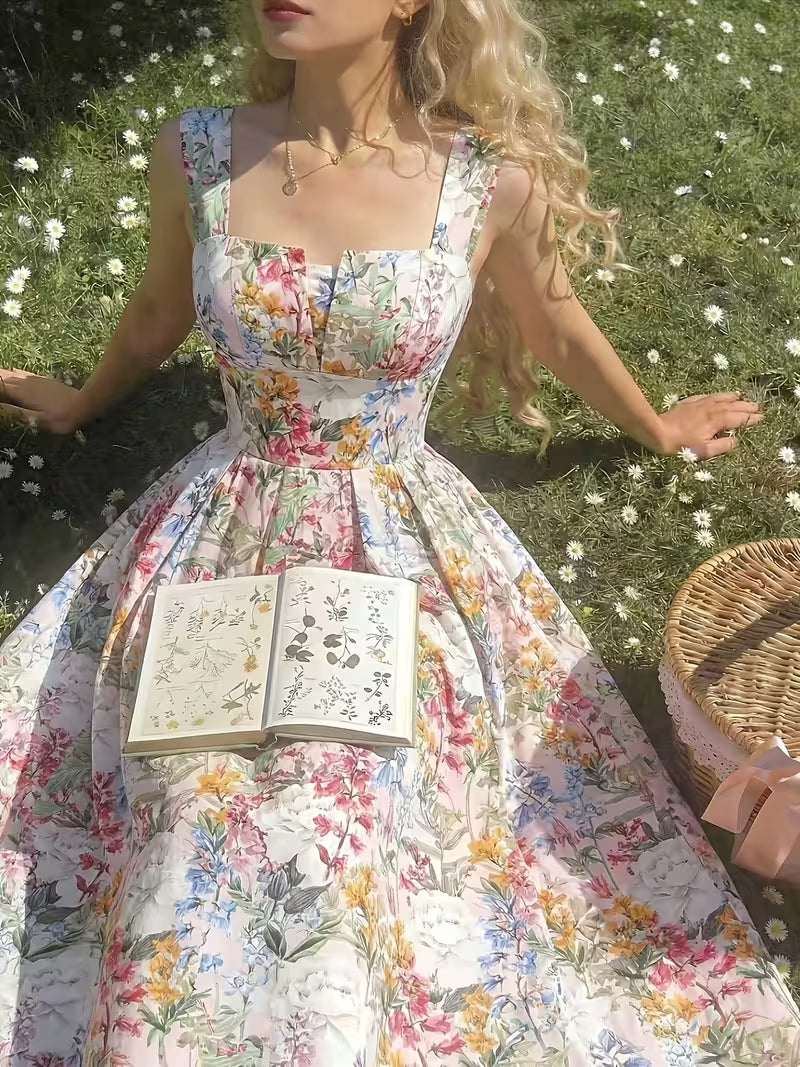 Women's Premium Floral Tie Strap Midi Dress