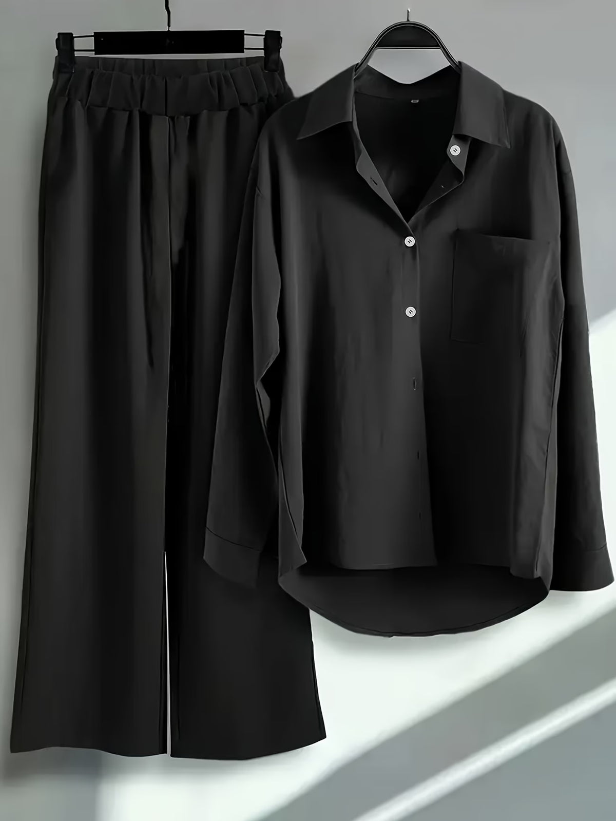 Women’s Solid Button-Down Shirt & Pant Set