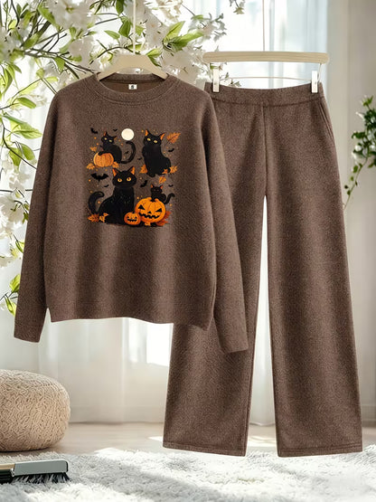 Women’s Casual Full-Sleeve Top & Wide-Leg Pants Set
