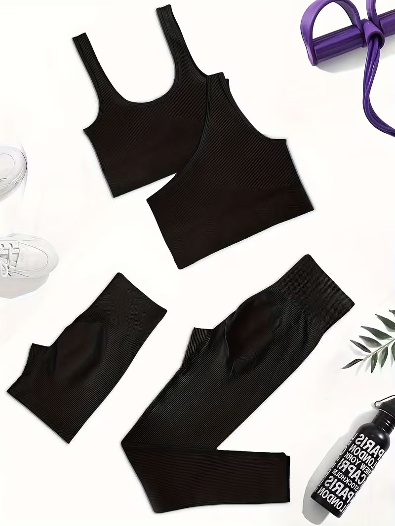 4-Piece Seamless Ribbed Activewear Set