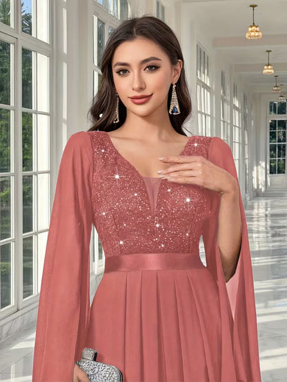 Royal Pearl Sequin Evening Gown