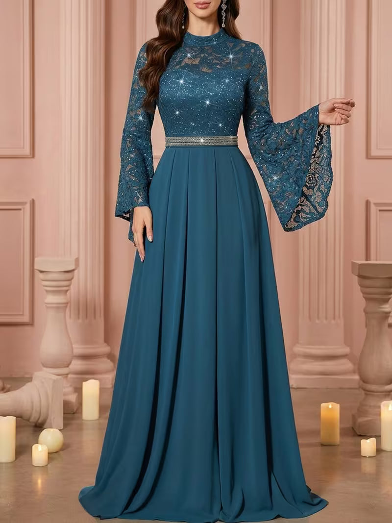 Royal Sequin Lace Evening Gown