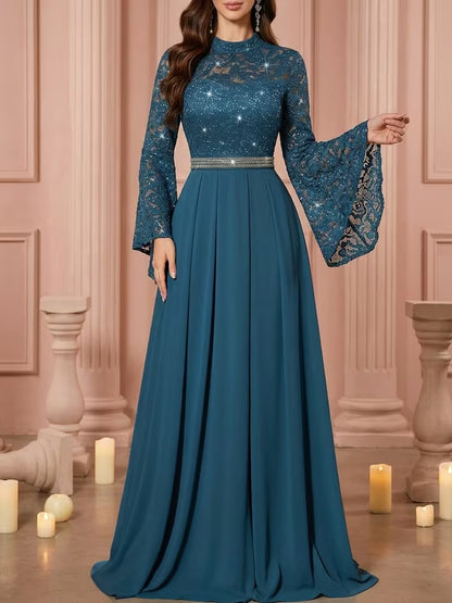Royal Sequin Lace Evening Gown