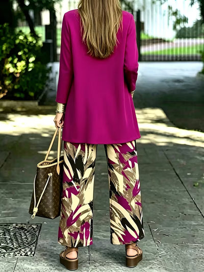 Women's 3-Piece Printed Co-Ord Set | Cardigan, Tank Top & Wide-Leg Pants