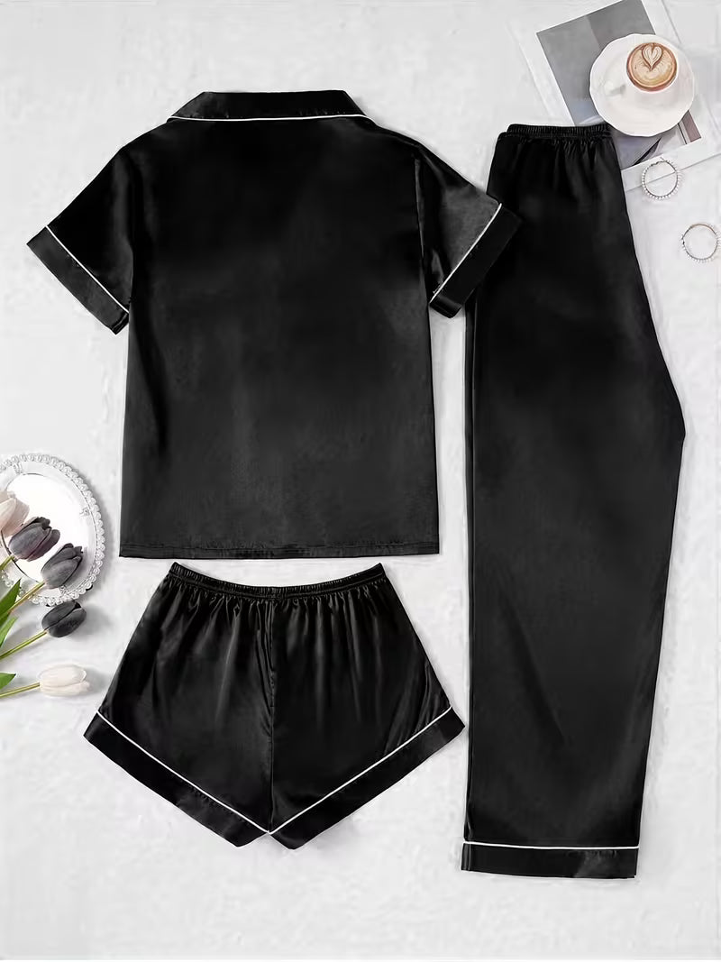 Women's Luxe Satin 3-Piece Sleepwear Set