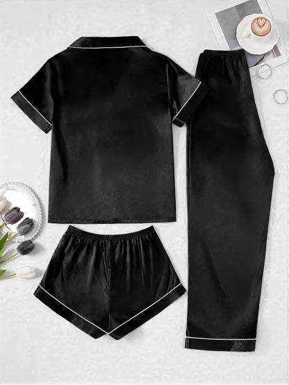 Women's Luxe Satin 3-Piece Sleepwear Set