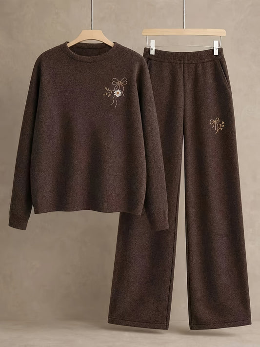 Women’s Casual Full-Sleeve Top & Wide-Leg Pants Set